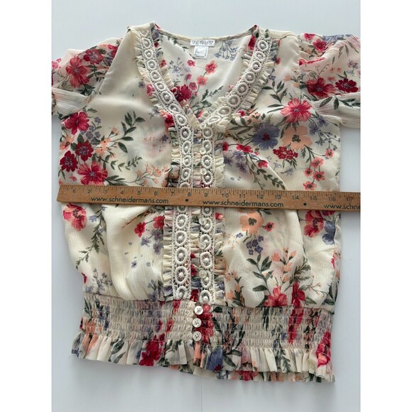 Venus Floral Blouse Size 2 Oversize Lace Flounce Sleeve Milkmaid Prairie (M) - Picture 13 of 16